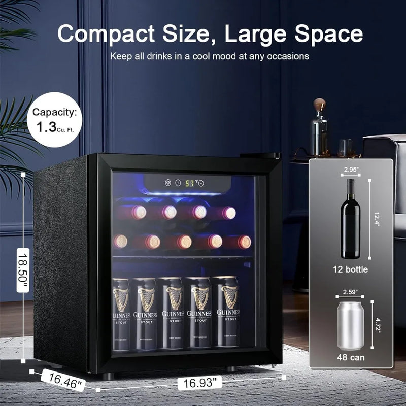 Chianti Wine Cooler by Vino Manor - Compact 12-bottle beverage refrigerator with digital temperature control and adjustable shelves, perfect for wine and beverage storage, sleek black design, ideal for kitchens, bars, and offices.